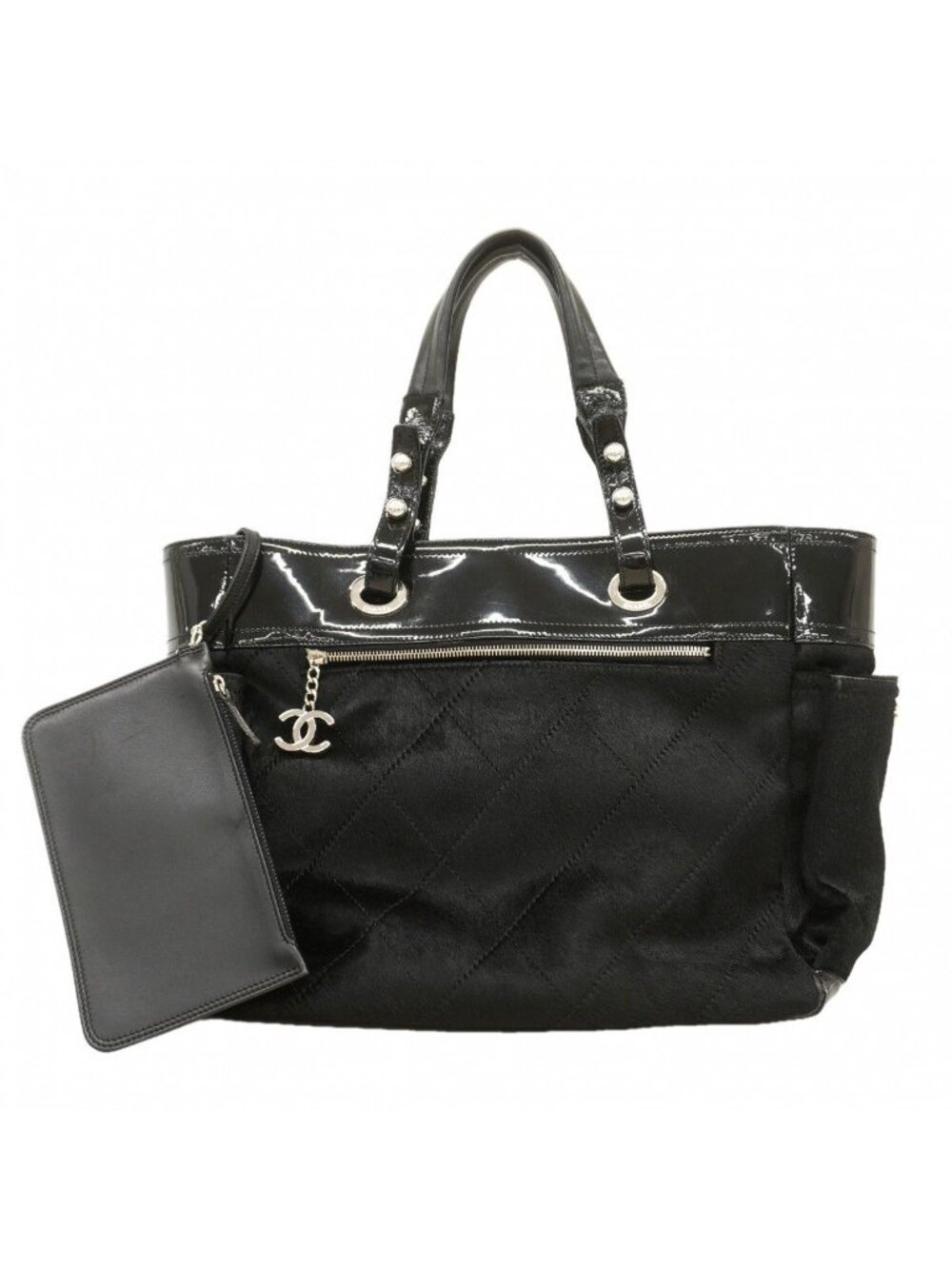 Chanel Tote Paris Biarritz Calf Hair Black Silver